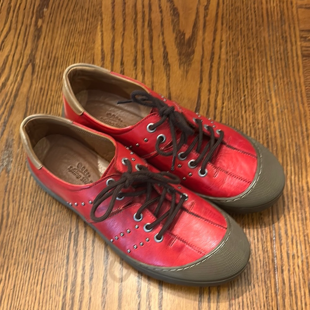 Women’s Spring step Red Leather Sneakers with Brown Soles size 40
